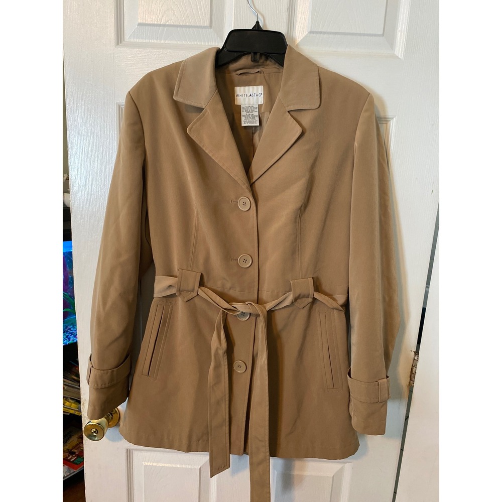 White Stag Womens Mesquite Tan Belted Trench Jacket Coat Size L 12/14 WS363701